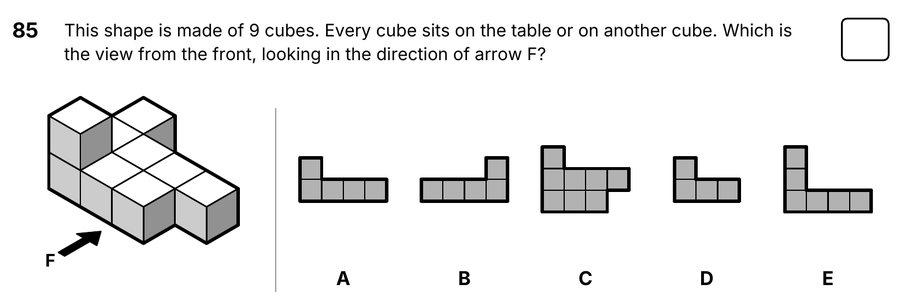 Question 85 from the book: views of 3d shapes.